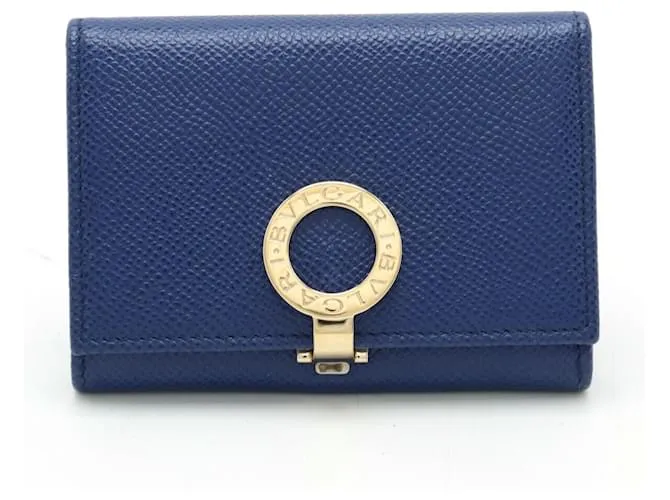 Bulgari Tarjetero de cuero azul Bvlgari 