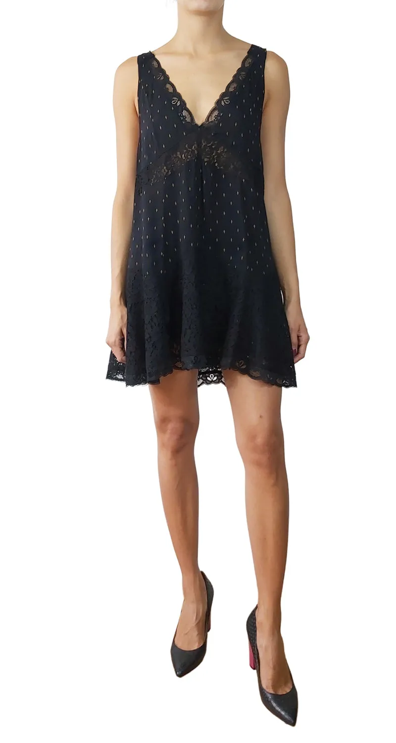 FREE PEOPLE Vestido Negro Dorado Encajes